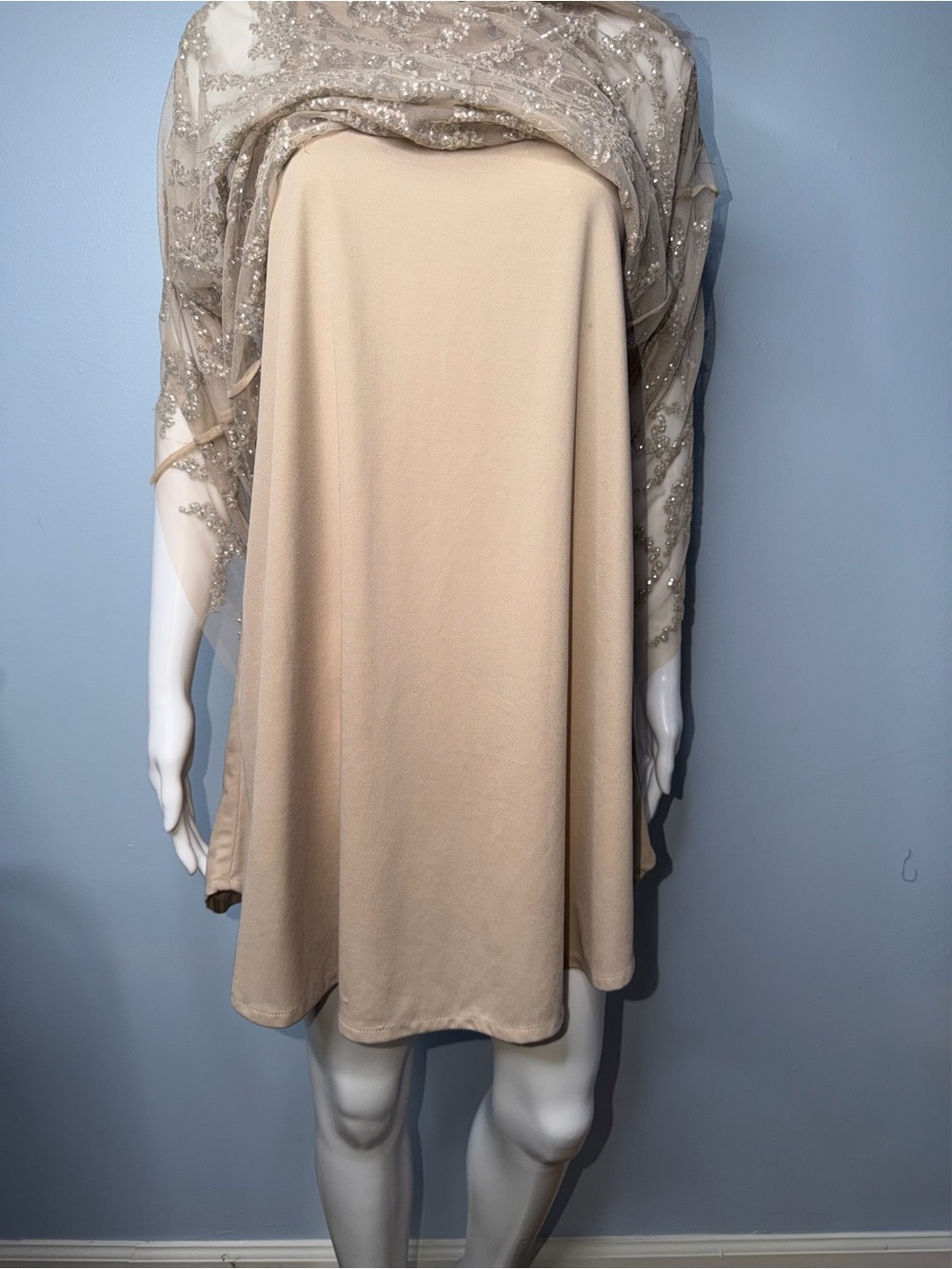 Embellished Taupe Sleeveless Shift Dress - Picture 6 of 13